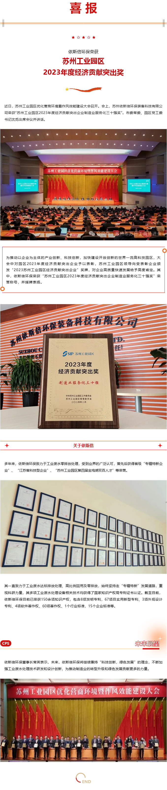 喜報 依斯倍環(huán)保榮獲蘇州工業(yè)園區(qū)2023年度經(jīng)濟(jì)貢獻(xiàn)突出獎